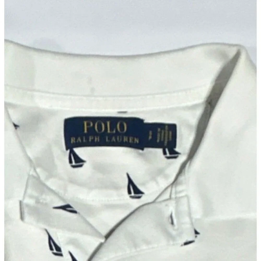Polo Ralph Lauren Men’s L White/Blue Nautical Sailboat Print Short Sleeve Polo